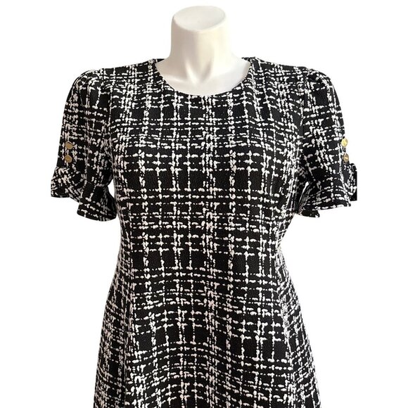 DKNY NWT $139 Flounce-Sleeve Fit & Flare Dress, Black Ivory Women's Size 16 - Picture 5 of 12